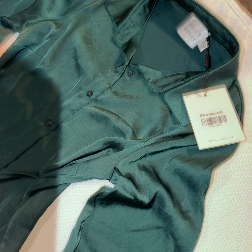 Hello Molly Forest Green Satin Shirt Dress - Picture 5 of 8